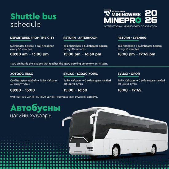“MINING WEEK & MINEPRO 2026” ОЛОН УЛСЫН УУЛ УУРХАЙН ЧУУЛГАН, ҮЗЭСГЭЛЭН МАРГААШ ЭХЭЛНЭ
