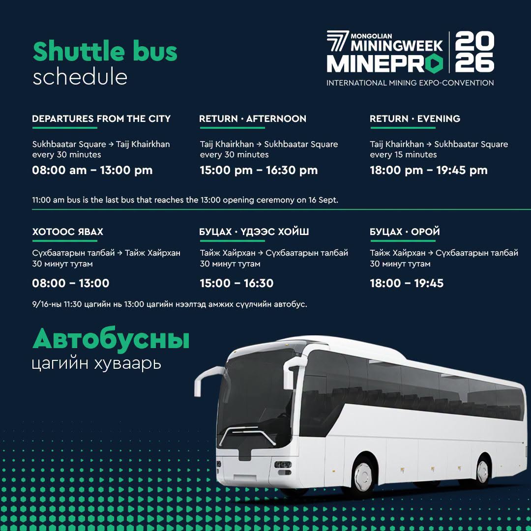 “MINING WEEK & MINEPRO 2026” ОЛОН УЛСЫН УУЛ УУРХАЙН ЧУУЛГАН, ҮЗЭСГЭЛЭН МАРГААШ ЭХЭЛНЭ